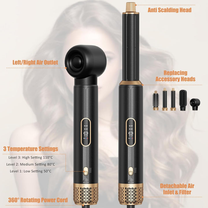 5-in-1 Heissluftstyler Set, Heissluftstyler mit Automatischem Lockenstab & Föhn, Automatischer Airst