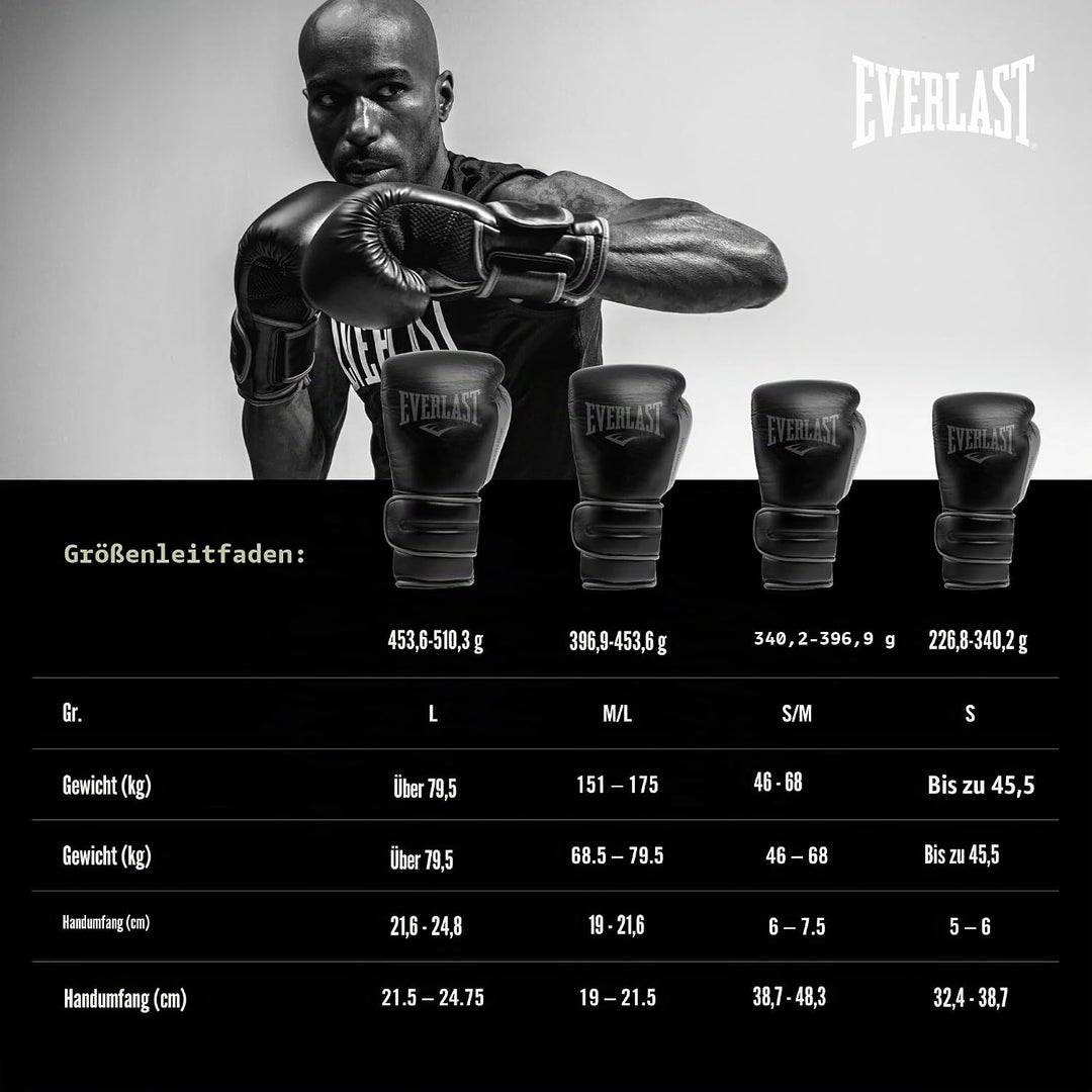 Everlast Unisex – Erwachsene Powerlock 2R Glove Handschuhe Schwarz 16oz, Schwarz 16oz