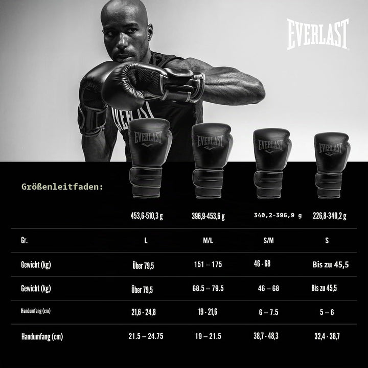 Everlast Unisex – Erwachsene Powerlock 2R Glove Handschuhe Schwarz 16oz, Schwarz 16oz