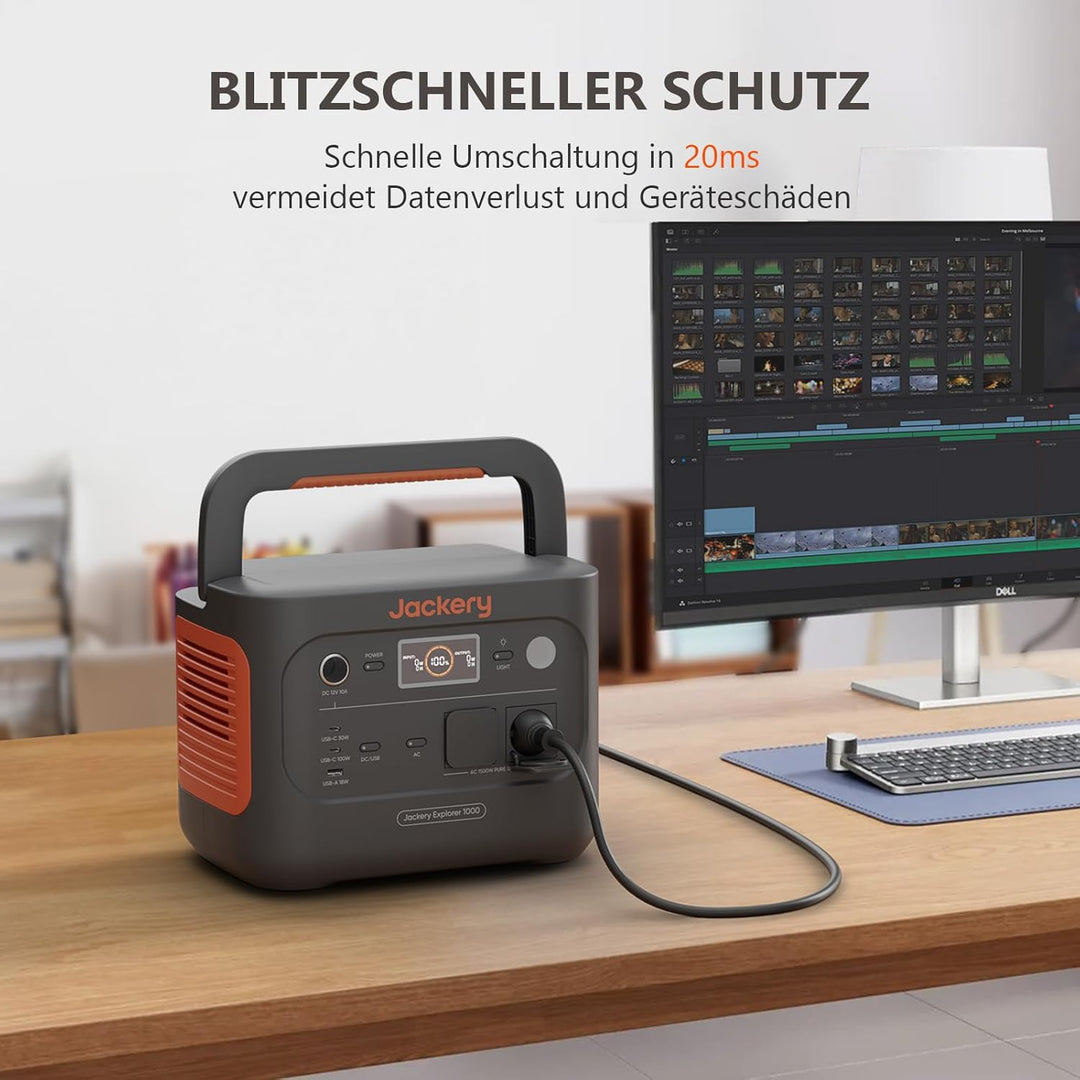 Jackery Explorer 1000 v2 Tragbare Powerstation mit DC8020 Kfz-Ladekabel, 1070Wh LiFePO4 Solargenerat