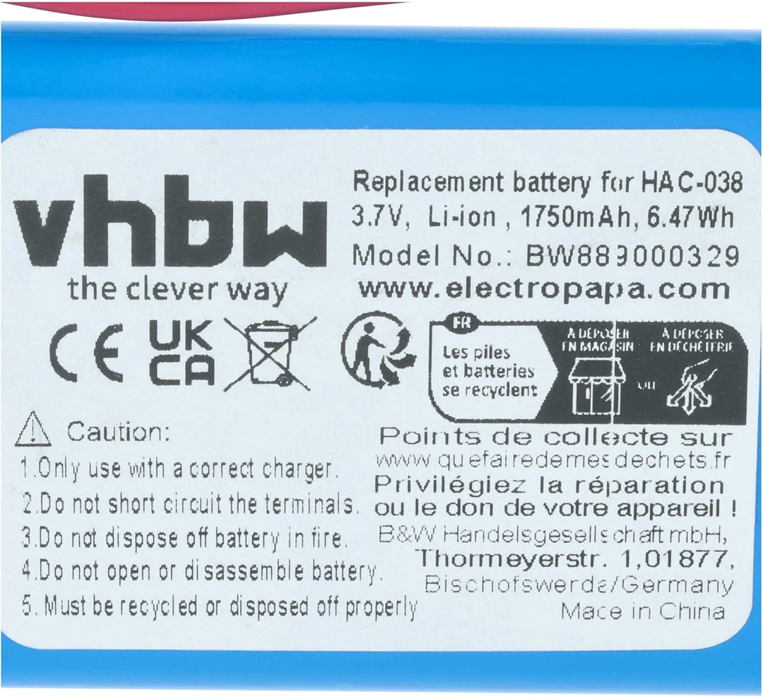 vhbw Akku Ersatz für Nintendo HAC-038 für Spielekonsole (1750 mAh, 3,7 V, Li-Ion)