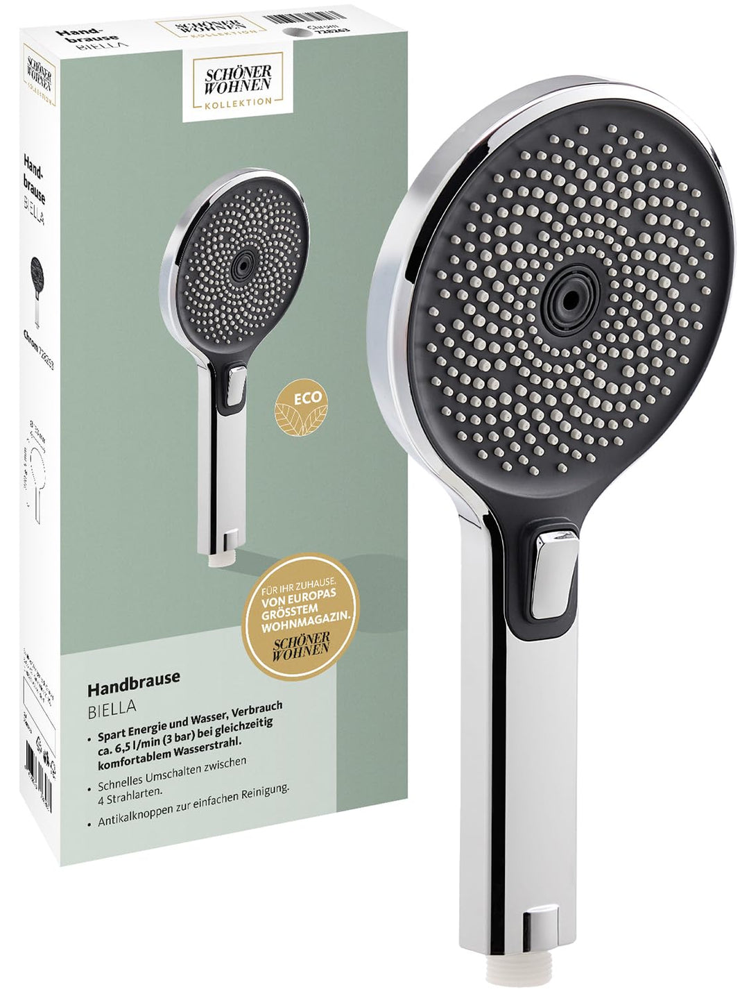 Schöner Wohnen Kollektion Handbrause 3-strahlig Biella, wasserspar Duschkopf, Duschbrause mit Anti-K