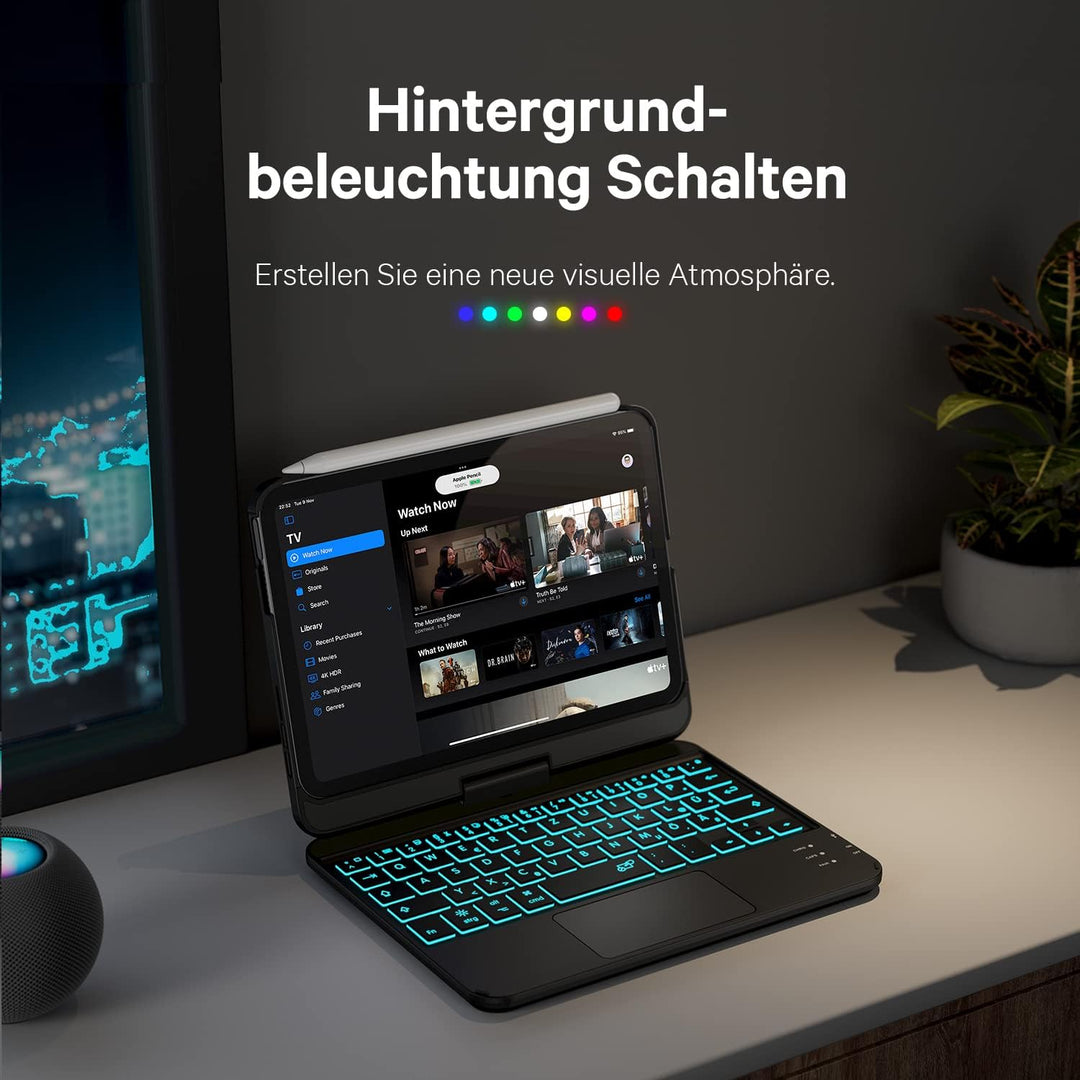 Earto iPad Mini 6 Hülle mit Tastatur, Smart Trackpad, 7 Farben Tastatur mit Hintergrundbeleuchtung,