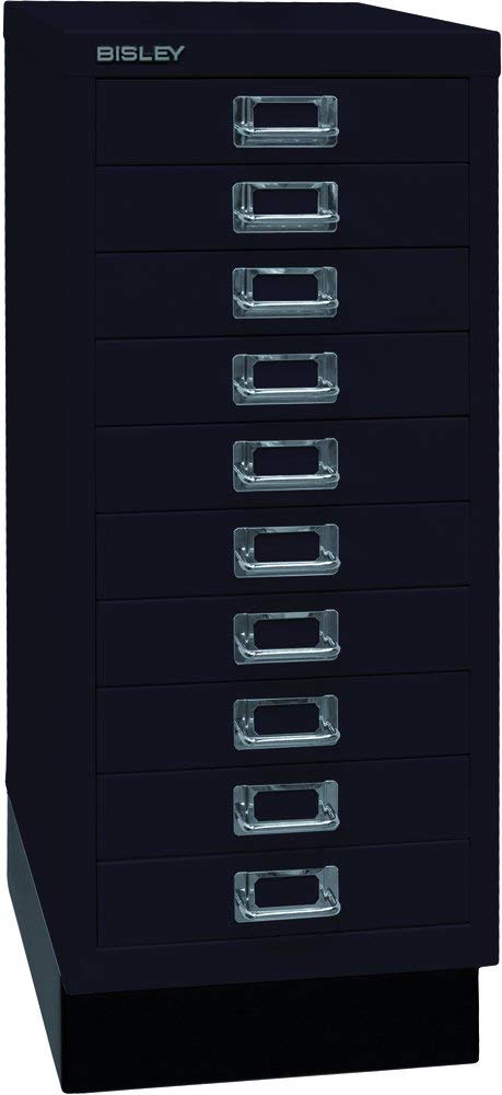 BISLEY MultiDrawer, 29er Serie mit Sockel, DIN A4, 10 Schubladen, Metall, 633 Schwarz, 38 x 27.9 x 6