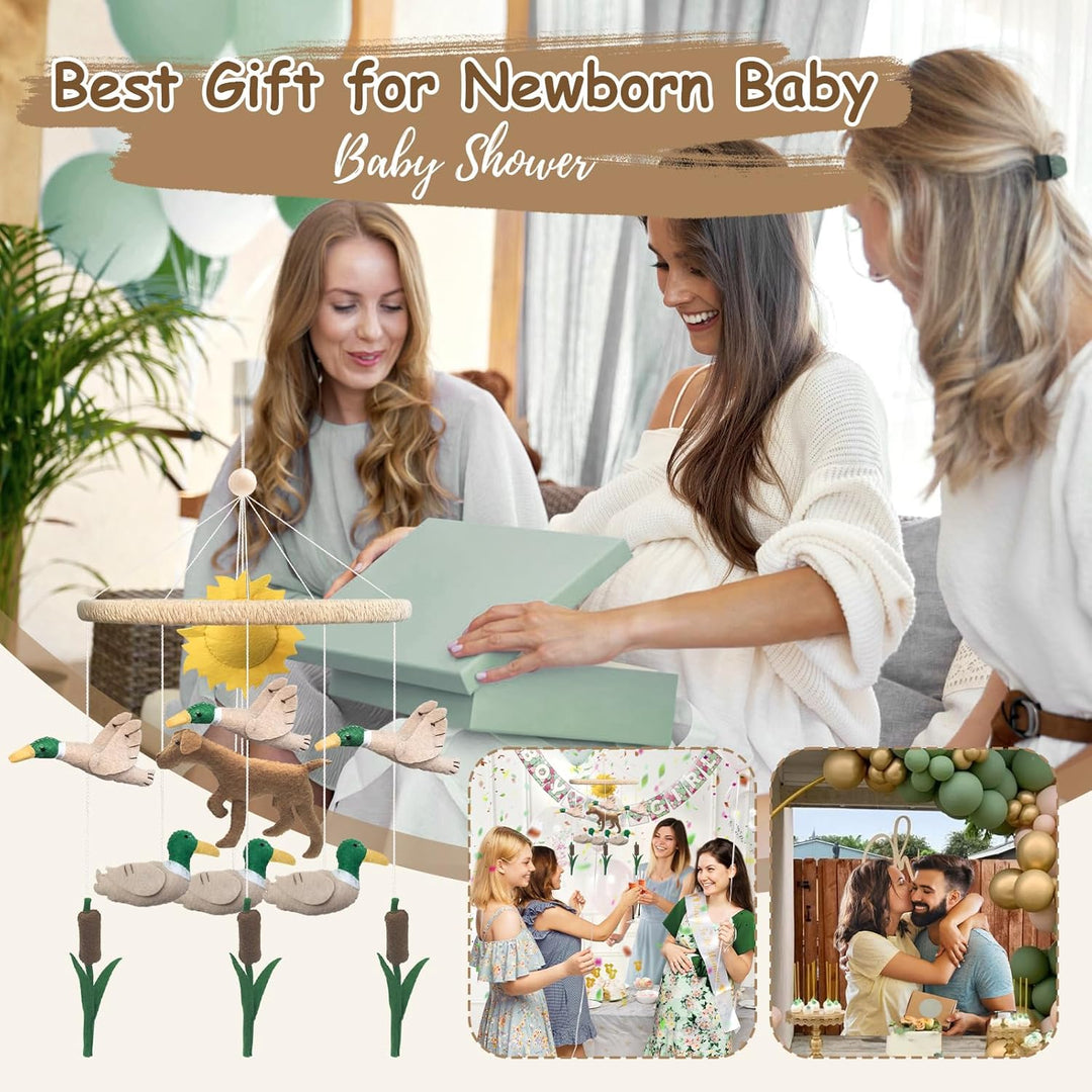 Mobile Baby, 3D Dackel Hund Mobile Babybett Holz mit Filz Schilf Ente und Sonne Handgemachtes Bettgl