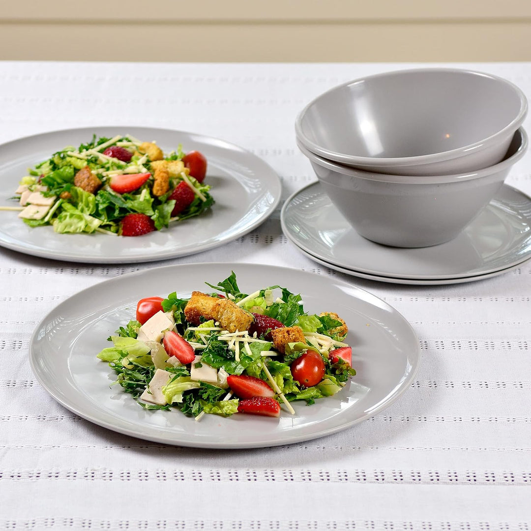 Youngever 18er Set Geschirr aus Kunststoff, Platten (20CM & 25CM), Schalen (1000ML), Dienst für 6 (G