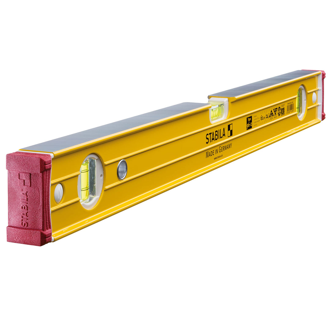 STABILA Wasserwaage Type 96-2, 61 cm, extrasteifes Alu-Profil, 1 Horizontal-Libelle, 2 Vertikal-Libe