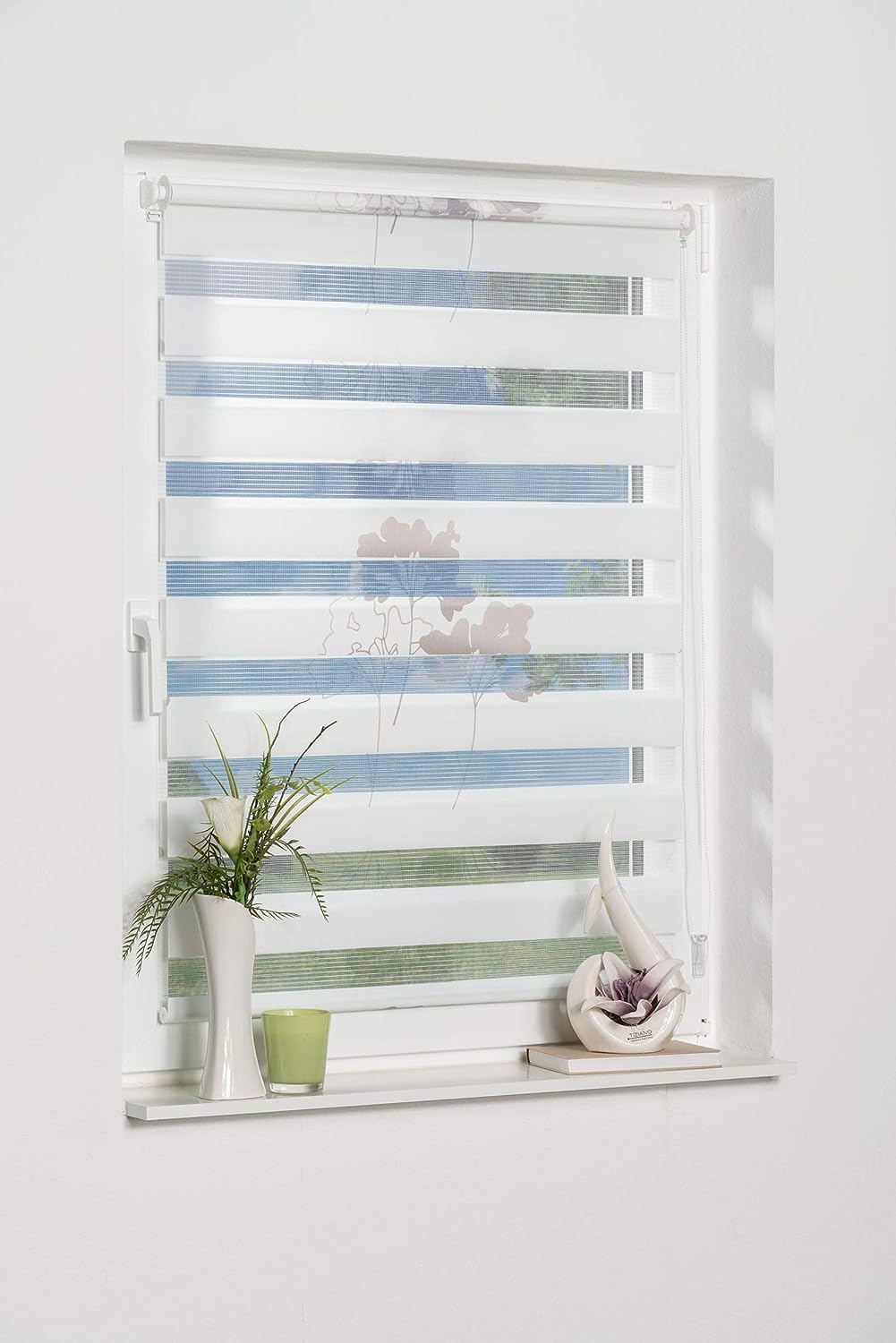 K-home Klemmfix Doppelrollo Denia ohne Bohren Petrol-Grau 70 x 200 cm (B x L) Design:Blume Blume (Gr