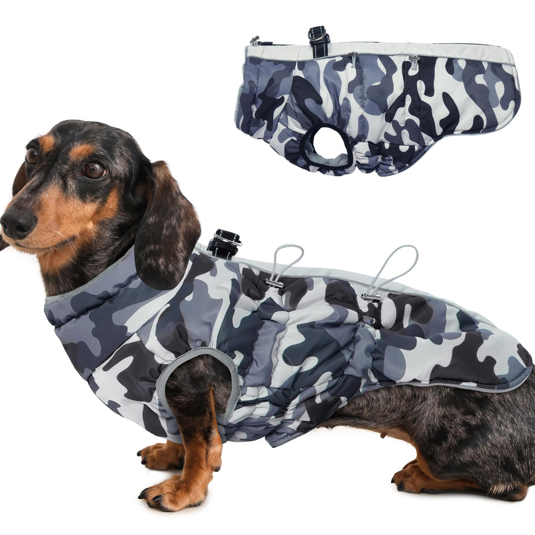 Hunde Wintermantel Wasserbeständig, Verstellbarer Halsausschnitt, Hundemantel mit Geschirr und Durch