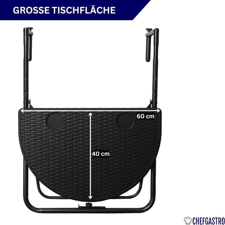 CHEFGASTRO Balkonhängetisch klappbar wetterfest 3-Fach höhenverstellbar 60x40cm Metall Rattan Optik