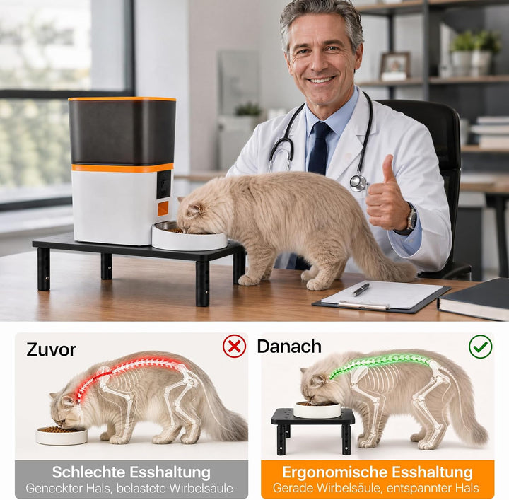 PICK FOR LIFE Erhöhter Stand für Futterautomat Katze, 3 Höhenstufen Schwarz, Schwarz