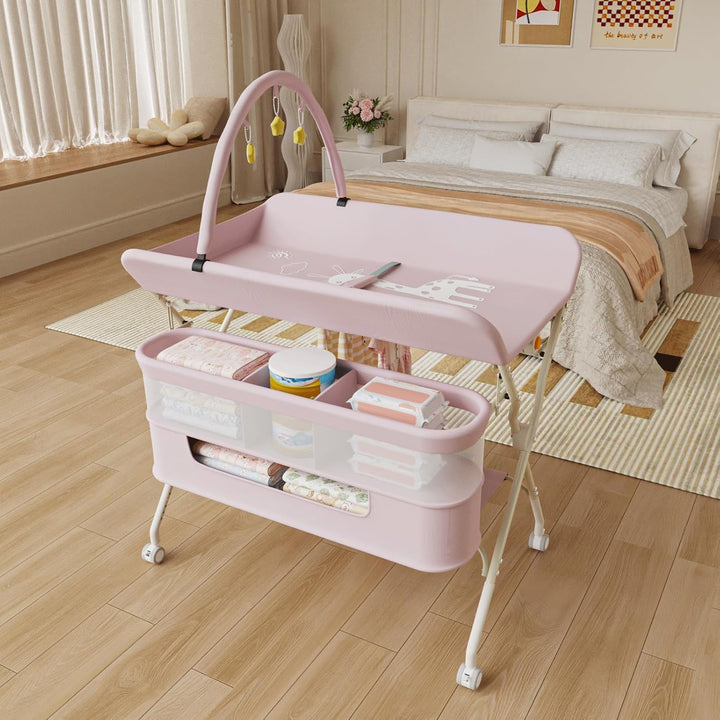 Kedia Baby Wickeltisch, Multifunktions-Wickelkommode, Babypflegetisch, Mobiler Wickeltisch mit Ablag