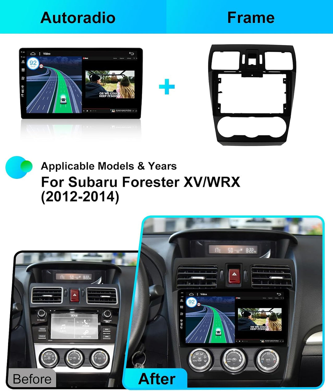 2G+64G BXLIYER 9 Zoll Autoradio für Subaru Forester/XV/WRX 2013-2018 GPS Navigation - Wireless CarPl