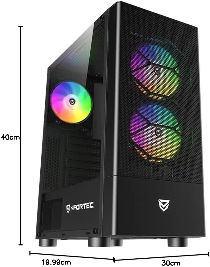 Nfortec - CAELUM Mid-Tower (ATX) Gaming PC-Gehäuse, 3x 120mm ARGB-Lüfter inklusive, Front Mesh, seit