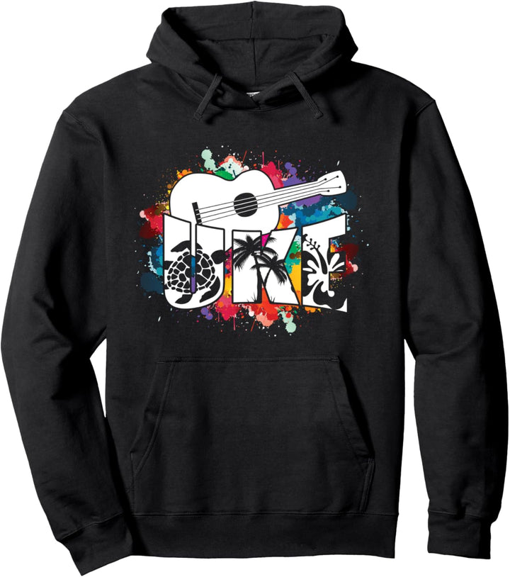 Uke Bunt Farbenflecke Gitarrist Musikinstrument Akustik Uke Pullover Hoodie