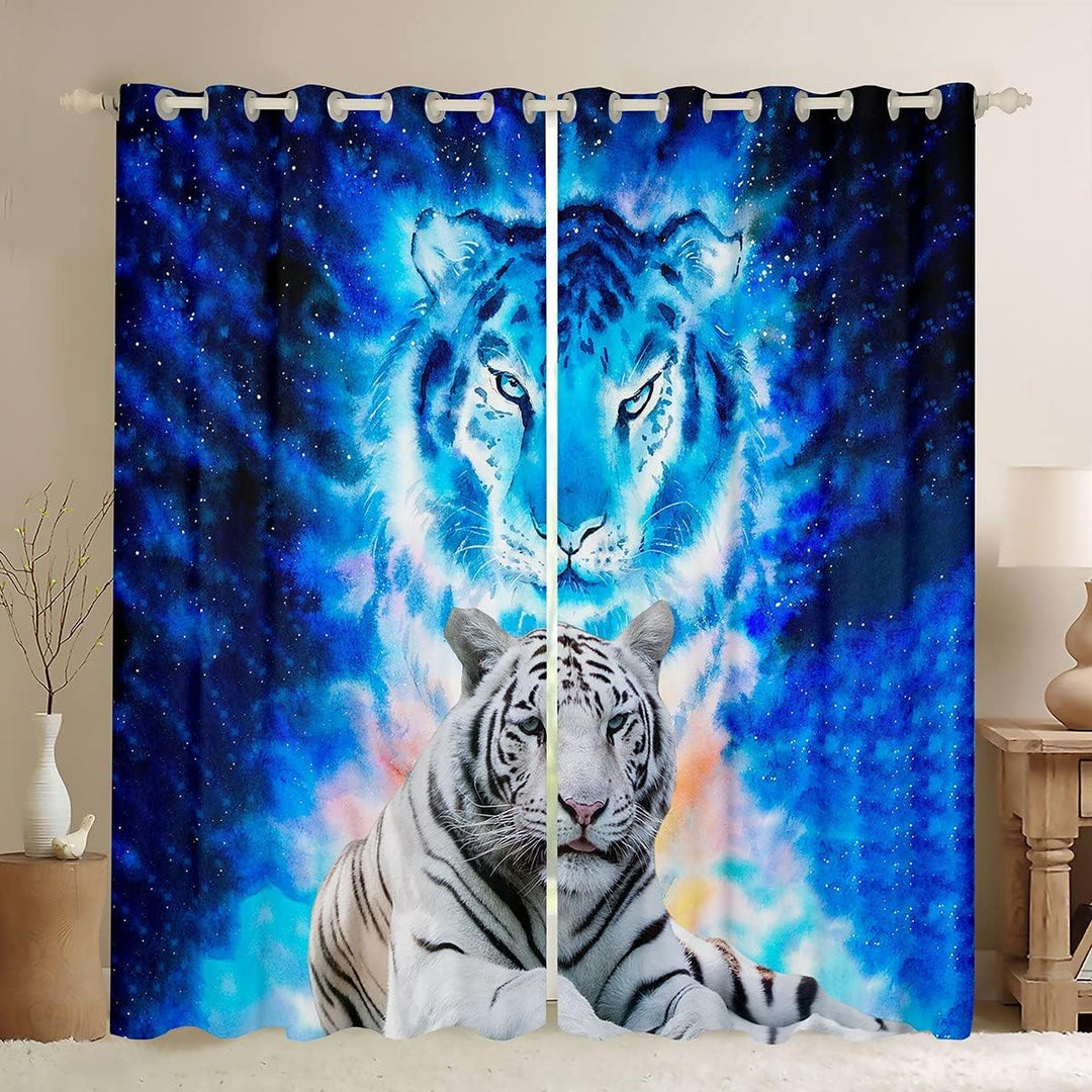 Tiger Drucken Fenstervorhang 137x117cm Wildtier Thema Blickdichte Vorh?nge Dekord Blaue Galaxie Vors