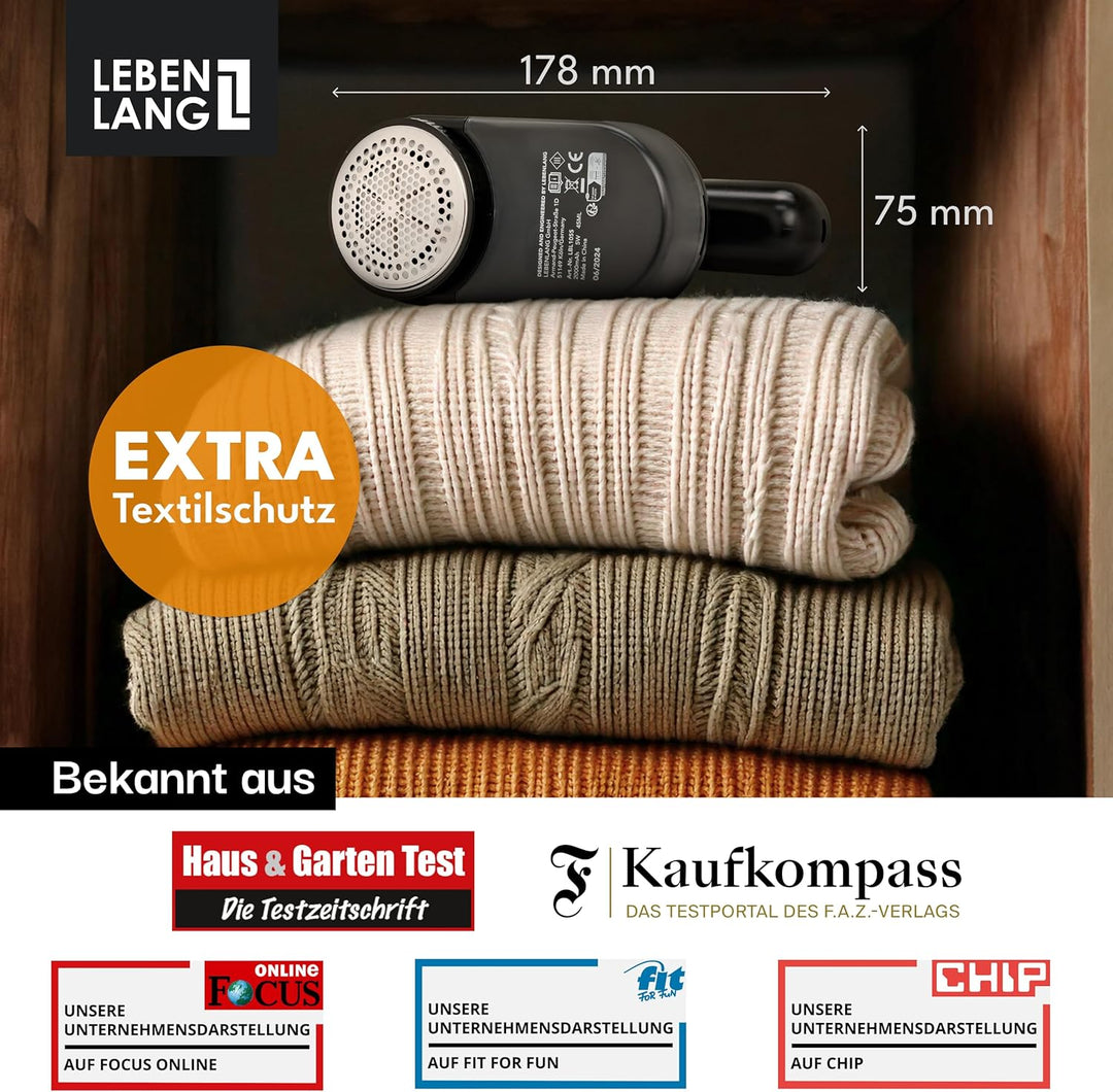 LEBENLANG Fusselrasierer Elektrisch 2000mAh - Inkl. LED Anzeige & Reinigungspinsel I Bis zu 2h Laufz