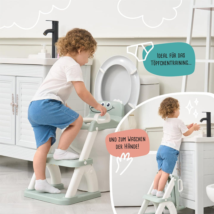 Toilettensitz Kinder mit Treppe – Höhenverstellbarer Kinder Toilettensitz mit Trittstufe & Rückenleh