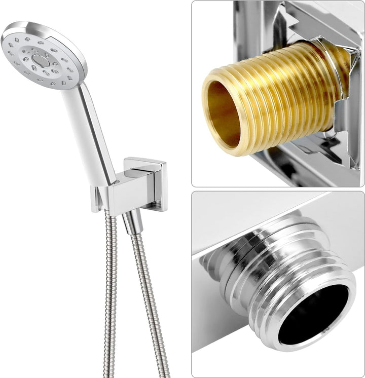 QWORK® Chrom Schlauchanschluss mit Handbrausehalter, Messing G1/2", Universal brausehalter, Einfache