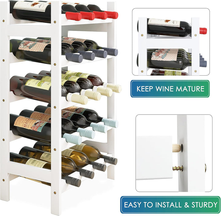 SMIBUY Bambus-Weinregal, 20 Flaschen-Display-Halter, 5-stöckige freistehende Lagerregale für Küche,