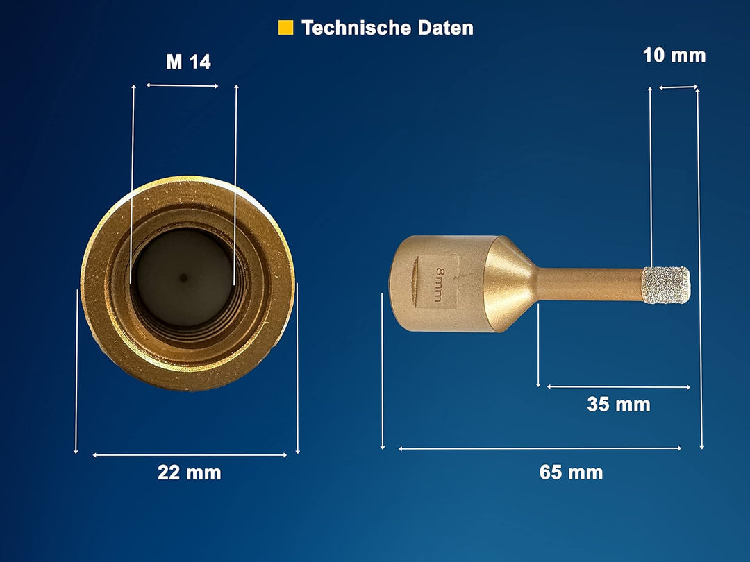 EDW Profi Fliesenbohrer 8 mm x M14, Diamantbohrer für Trockenbohren in Fliese, Wandfliese, Feinstein