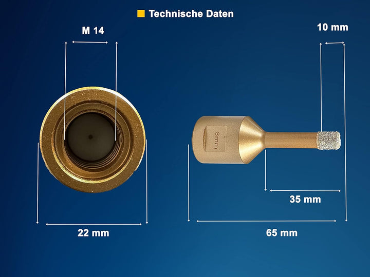 EDW Profi Fliesenbohrer 8 mm x M14, Diamantbohrer für Trockenbohren in Fliese, Wandfliese, Feinstein