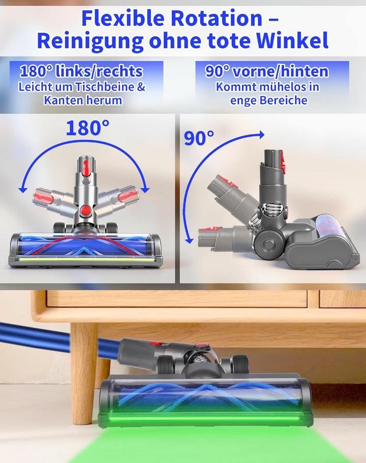 Bürste für Dyson V12 Detect Slim & V10 Digital Slim, Anti-Tangle Bodenbürste mit grünem LED-Licht, E