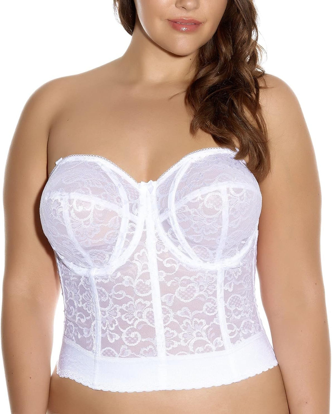 GODDESS womens Lace Bustier Bra 34FF Weiss/Opulenter Garten, 34FF Weiss/Opulenter Garten