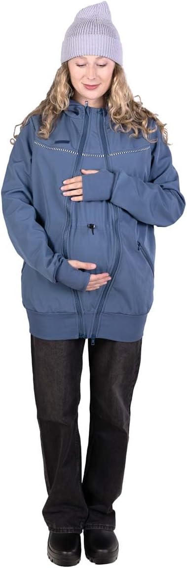 Viva la Mama 3in1 Softshell Tragejacke Baby Umstandsjacke Allwetter I JACKY L schieferblau, L schief