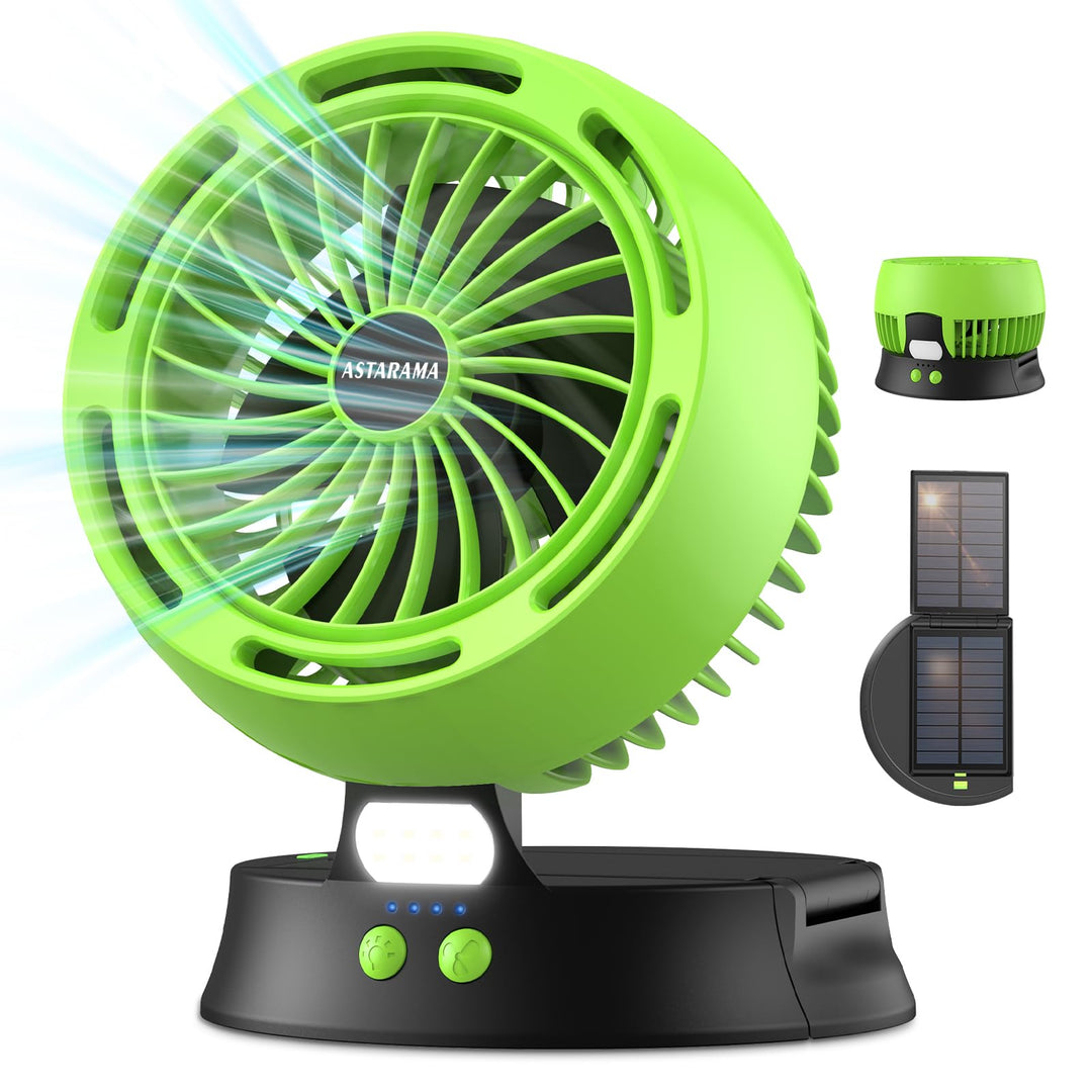 Solar Ventilator, Camping Ventilator mit LED Licht, Solarpanel, 7800mAh Akku, 4-Gang Tischlüfter, US