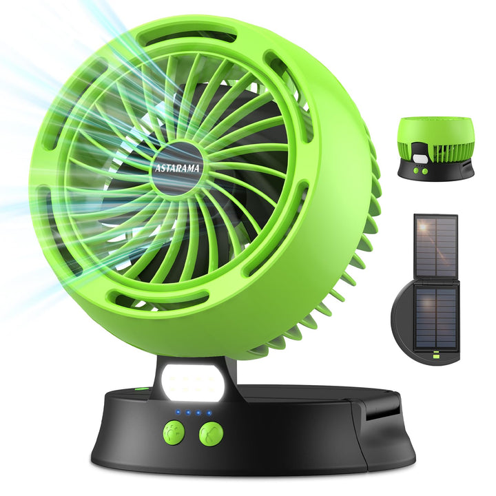 Solar Ventilator, Camping Ventilator mit LED Licht, Solarpanel, 7800mAh Akku, 4-Gang Tischlüfter, US