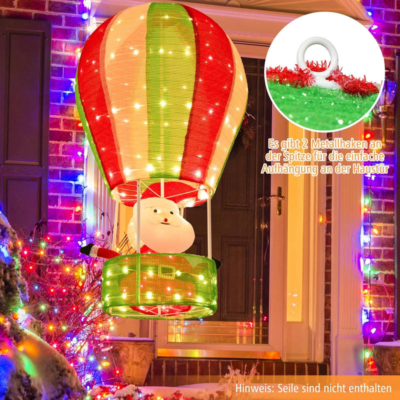 COSTWAY LED Heissluftballon Weihnachtsdeko, 135 cm beleuchteter Weihnachtsballon mit Weihnachtsmann