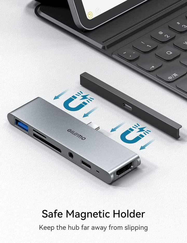 GIISSMO iPad Pro Adapter, USB C Hub with HDMI 4K, USB-C PD, USB-A, SD/TF Card Reader, 3.5 mm Audio J