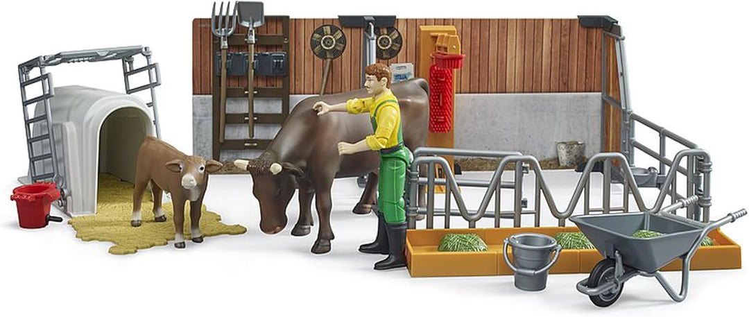 bruder 62611 - Bworld Kuh- und Kälberstall mit Landwirt & Zubehör - 1:16 Bauernhof Landwirtschaft Ba