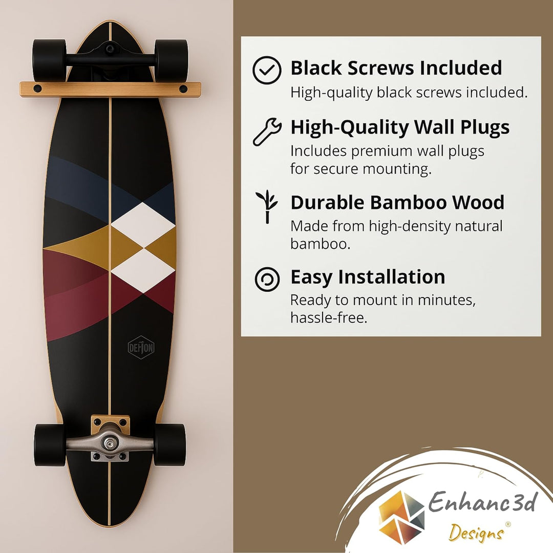 Enhanc3d Designs Vertikale Skate-Halterung aus Bambusholz, modernes und robustes Design, Skate-Wandh