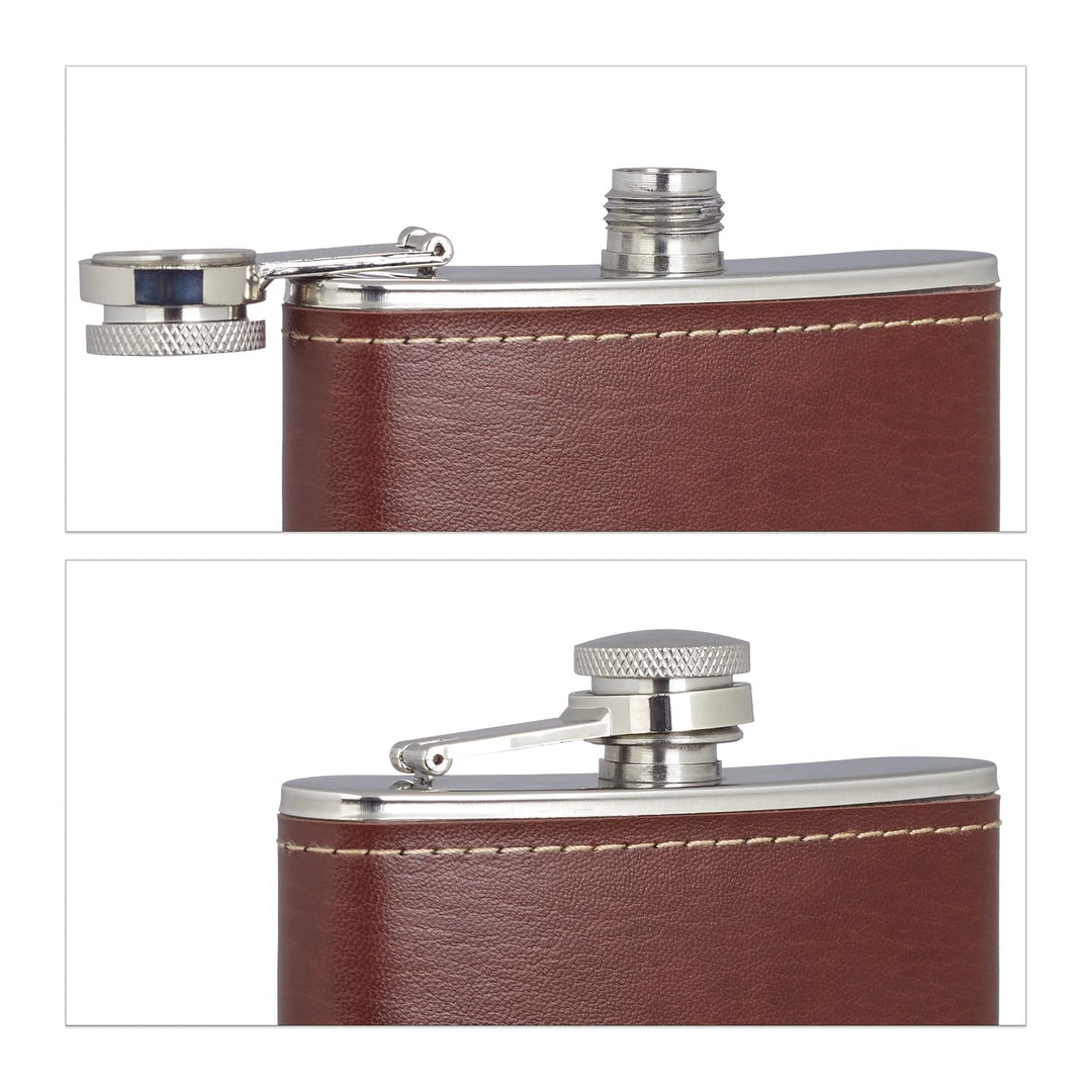 4x Flachmann 200 ml, 2 Taschenflaschen mit Kunstleder Hülle, 2 kleine Flachmänner aus Edelstahl, für