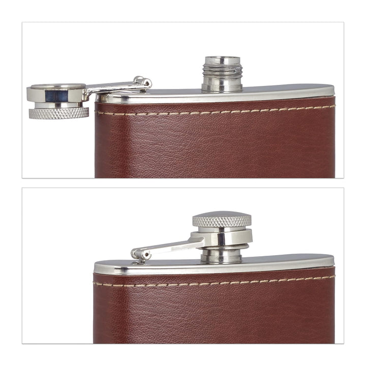 4x Flachmann 200 ml, 2 Taschenflaschen mit Kunstleder Hülle, 2 kleine Flachmänner aus Edelstahl, für