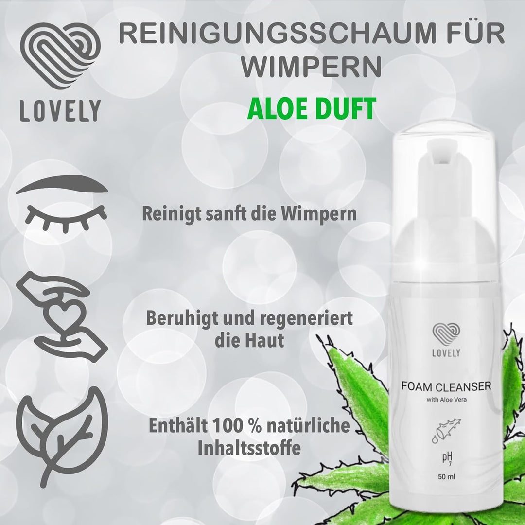 LOVELY Wimpernshampoo für Wimpernverlängerung - Aloe Vera Duft - 50ml | ölfreier Schaumreiniger für