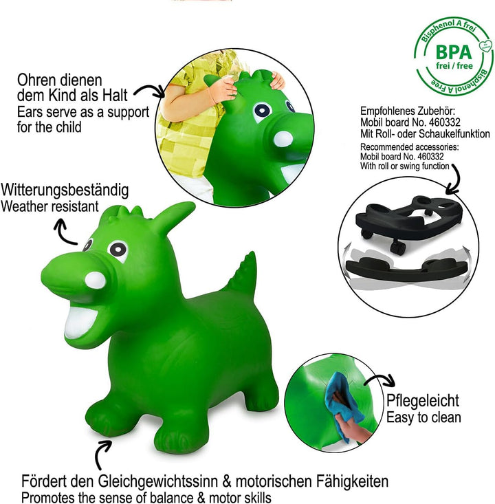 JAMARA 460315 Hüpftier Drache HoppyDoo - Spielzeug für Kinder, Hüpfspielzeug Baby Indoor/Outdoor, Ge