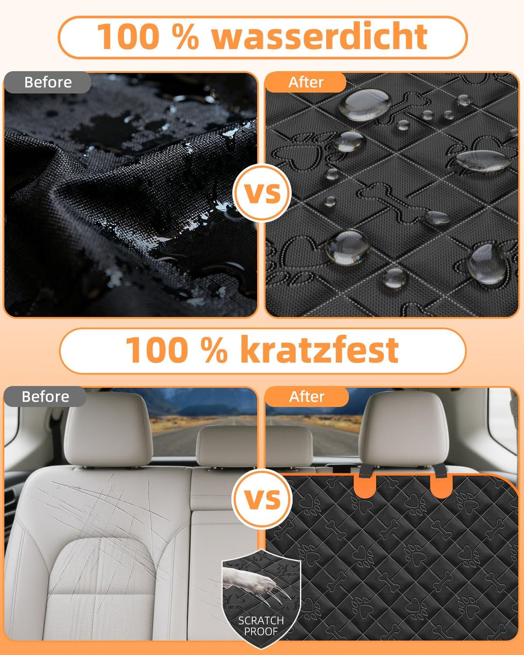 Hundedecke Auto Rückbank mit Harter Boden Wasserdicht Kratzfeste Autoschondecke Hund Rücksitz mit Se