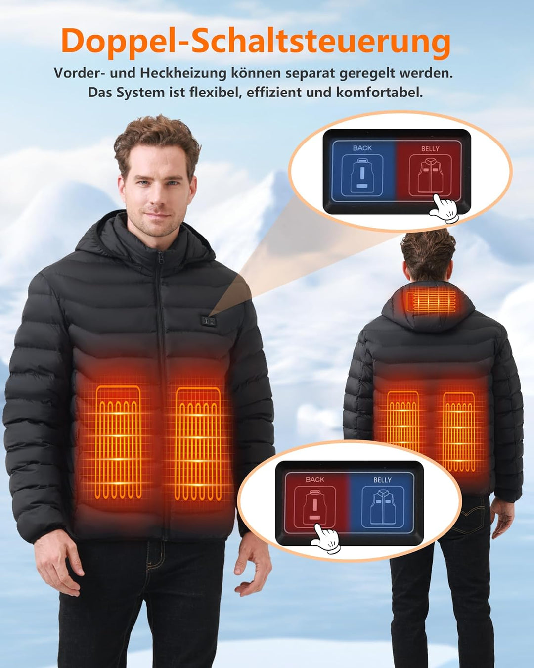 Beheizbare Jacke - Heizjacke mit Akku 10000mAh - Warme Heizjacke für Herren Damen 5 Heizzonen, 3 Tem