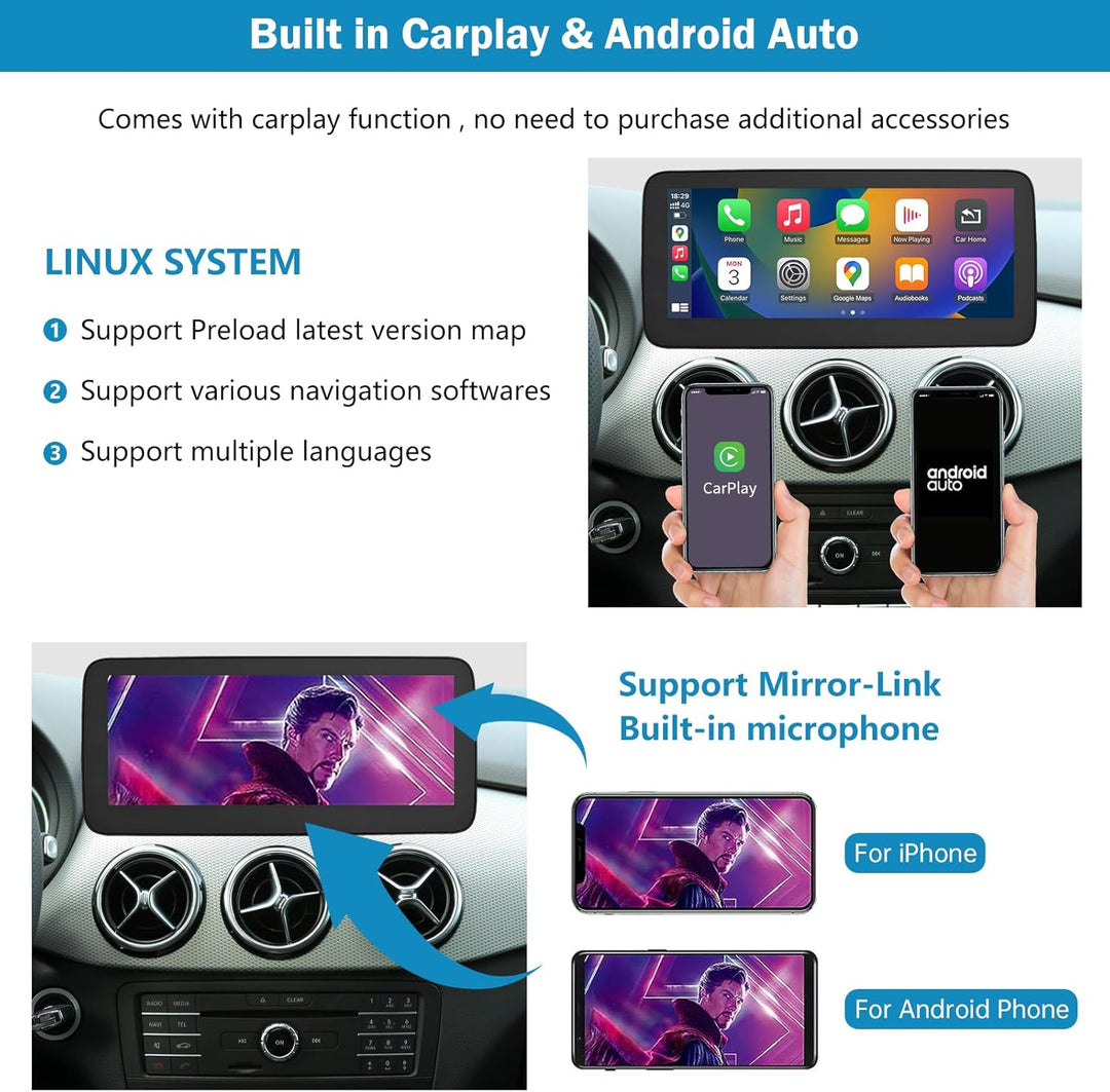 Autoradio 12,3 Zoll Touchscreen für 2015-2018 Mercedes Benz B-Klasse W246 mit NTG 5,0/5,1/5,2, unter