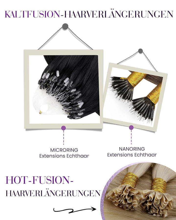 LaaVoo Microring Extensions Echthaar Schwarz 45cm Micro Loop Extensions Echthaar Schwarz Echthaar Ex