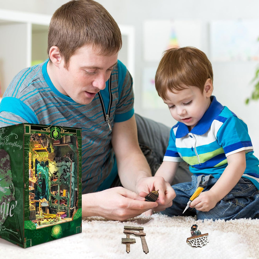 Book Nook Kit für Erwachsene: LUMYCE Holzpuzzle DIY Miniatur Haus 3D Puppenhaus - Buchstütze für Büc