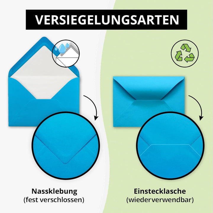 250 Briefumschläge Azurblau (Blau) - DIN C6 - gefüttert mit weissem Seidenpapier - 100 g/m² - 11,4 x