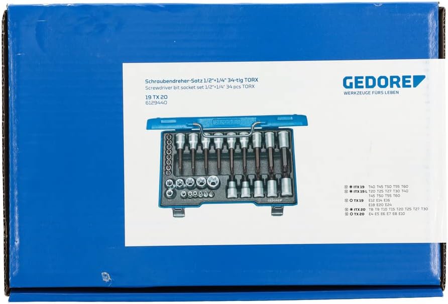 Steckschlüsselsatz 19 TX 20 34-tlg.1/4+1/2 Zoll T8-T60/E4-E24 GEDORE