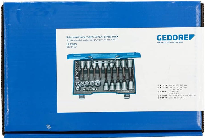 Steckschlüsselsatz 19 TX 20 34-tlg.1/4+1/2 Zoll T8-T60/E4-E24 GEDORE