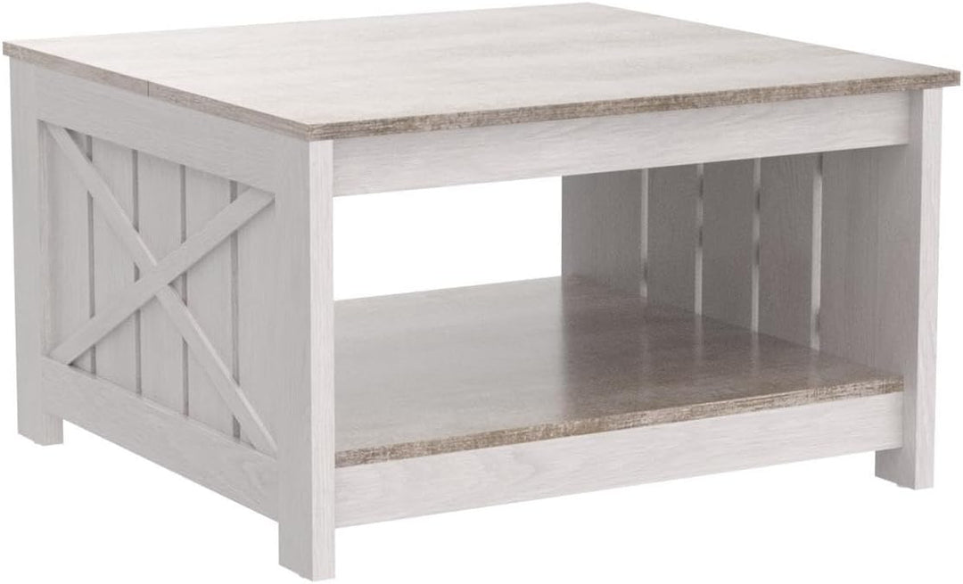YITAHOME Couchtisch, Quadratischer Wohnzimmertisch 2-stöckiger, Couchtisch mit Stauraum für Couch Sc