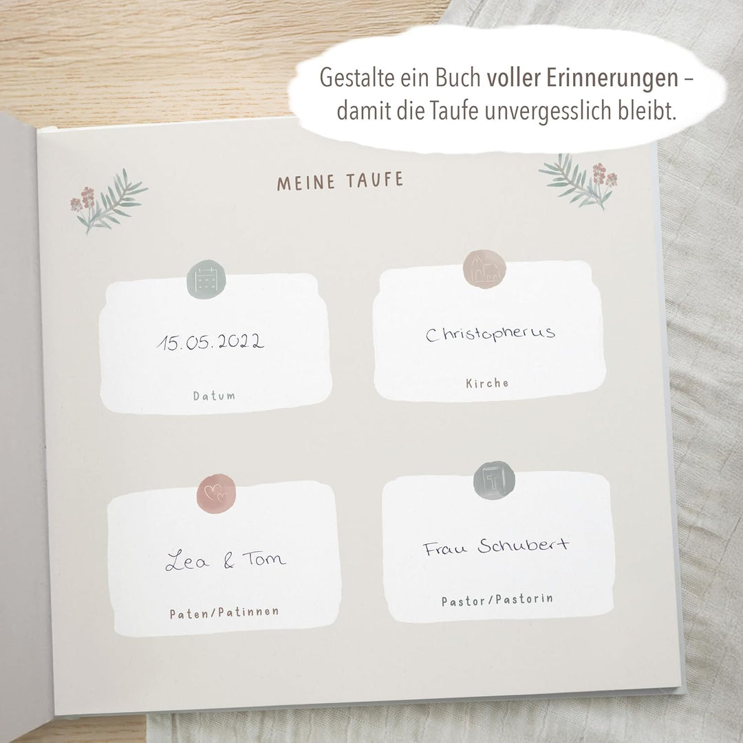mintkind® Taufbuch Baby Meine Taufe Ausfüllbuch und Gästebuch zur Taufe mit Platz für Fotos Einträge