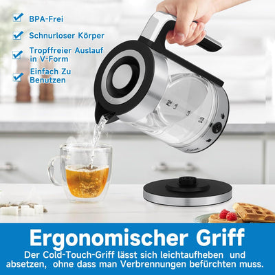 HOMELUX Glas Wasserkocher 1.8L + 1.2L Teekannen 1800W Wasserkocher mit Heizfunktion und Teetrichter,